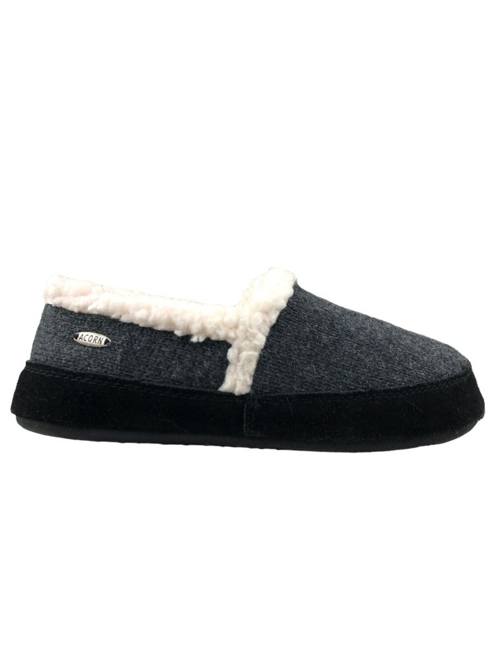 Acorn Women's Size 6.5-7.5 Moc Ragg Dark Charcoal Grey Wool Blend Slippers